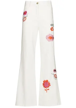 Caroline Biss Broeken*1509-69 / Comfortabele Jeans Met Broderie, Flared Leg, Normal Waist
