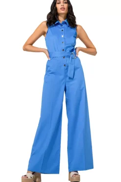Caroline Biss Broeken*1577-27 / Comfortabele Jumpsuit In Katoen, Enkellengte, Wijd Been