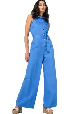 Caroline Biss Broeken*1577-27 / Comfortabele Jumpsuit In Katoen, Enkellengte, Wijd Been
