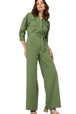Caroline Biss Broeken*1568-60 / Comfortabele Jumpsuit In Katoen, Wijd Been