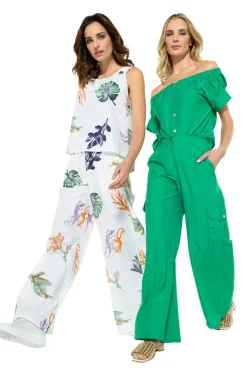 Caroline Biss Broeken*3581-69 / Comfortabele Wijde Katoenen Broek, Normal Waist