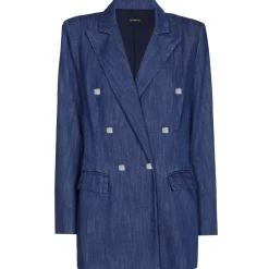 Caroline Biss Vesten*1816-24 / Licht Aansluitende Lange Soepele Jeansblazer