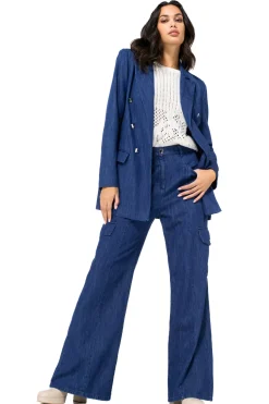 Caroline Biss Vesten*1816-24 / Licht Aansluitende Lange Soepele Jeansblazer