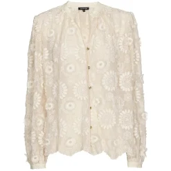 Caroline Biss Tops*1605-34 / Rechtvallende Bloes In Stretch Tulle Met Broderie