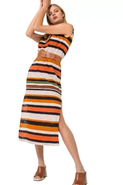 Caroline Biss Jurken*1155-39 / Rechtvallende Comfortabele Midi Jurk