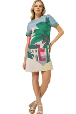 Caroline Biss Jurken*1152-69 / Rechtvallende Jurk In Katoen Met Allover Print