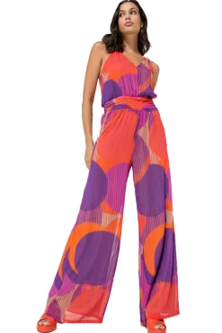 Caroline Biss Broeken*1575-49 / Soepelvallende Geklede Jumpsuit, Wijd Been, Plisse Effect