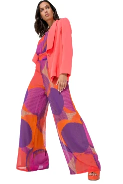 Caroline Biss Broeken*1575-49 / Soepelvallende Geklede Jumpsuit, Wijd Been, Plisse Effect