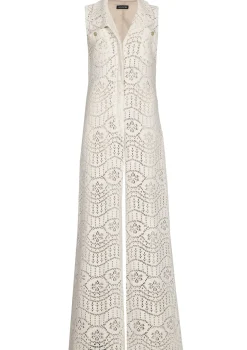 Caroline Biss Broeken*1543-34 / Soepelvallende Jumpsuit In Crochet, Wijd Been
