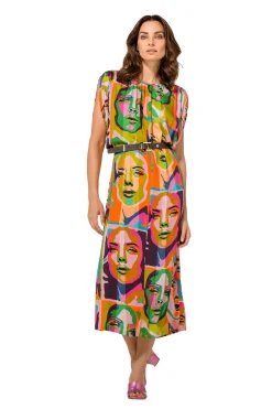 Caroline Biss Jurken*1142-79 / Soepelvallende Pop-Art Midi Jurk