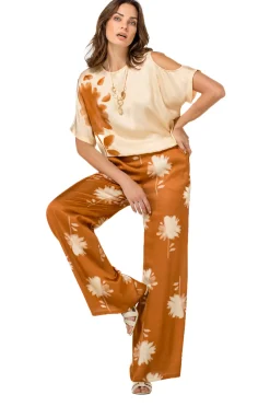 Caroline Biss Broeken*1576-32 / Soepelvallende Shiny Broek, Wijd Been, Normal Waist